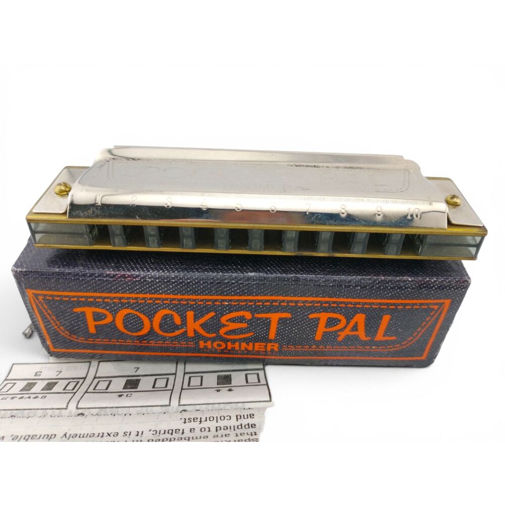 Vintage Hohner Pocket Pal 10 Hole Harmonica w/ Original Box Instructions